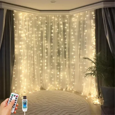 HOLITS 300 LED Fairy Curtain Lights, Warm White, USB Plug