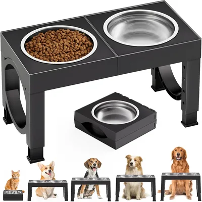 Elevated Dog Bowls Set - 4 Adjustable Heights for Medium/Large Dogs