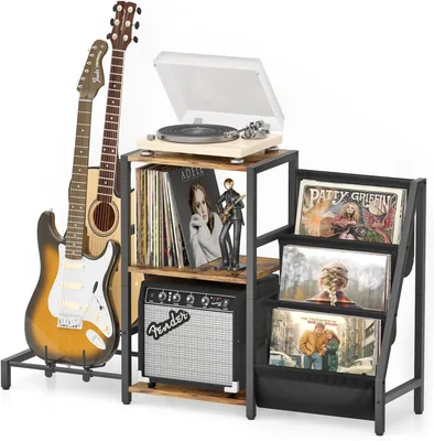 Record Player Stand - Vinyl Storage & Guitar Display