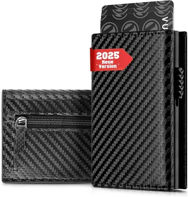 Portefeuille en cuir IceReco pour hommes avec compartiment à pièces et protection RFID - Petit/Mini - Portefeuille mince, Noir carbone