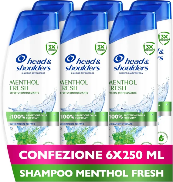 Shampoo Antiforfora Head & Shoulders Mentol 250 ml, Confezione da 6, Protezione Giornaliera al 100%, Valutazione