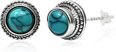 Desnuage Tibetan Turquoise Stud Earrings - Sterling Silver