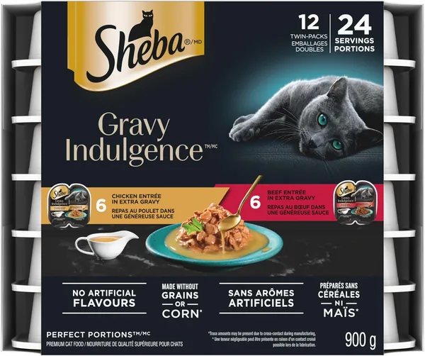 Sheba Gravy Indulgence Perfect Portions Adult Wet Cat Food Chicken & Beef Entr e in Extra Gravy Variety Pack