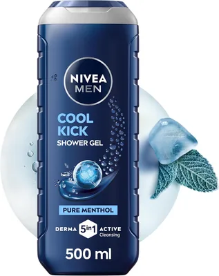 NIVEA MEN Cool Kick 3in1 Shower Gel Wash, 500ml - Save 44%