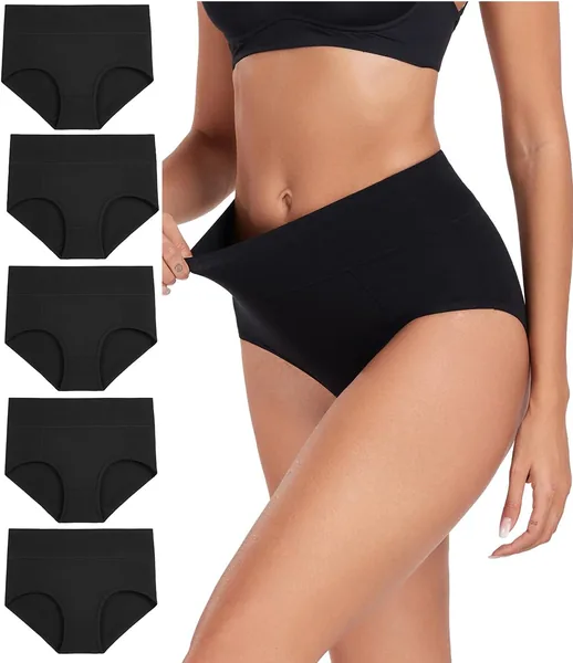 wirarpa Women's Cotton Underwear High Waist Briefs Ladies Soft Comfortable Panties 5 Pack