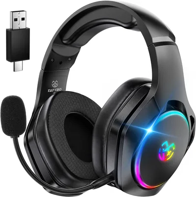 Auriculares Gaming Inalámbricos Tatybo para PC/PS5/PS4, con Tecnología 2.4GHz+Bluetooth 5.3, Sonido Surround 7.1