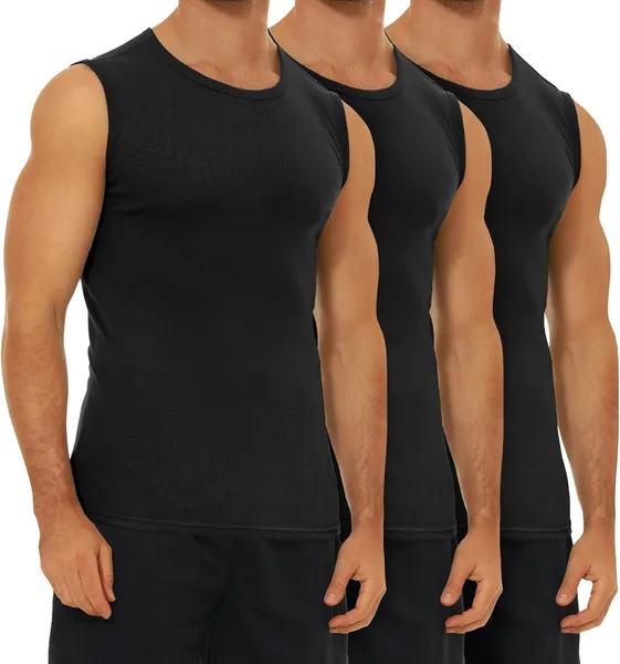 Falary - Ensemble de 3 Tank Tops pour Hommes - Coton 100% - Blanc, Noir, Bleu Olive - S à 5XL