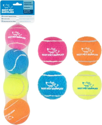Pet Supplies Squeaky Tennis Toys 4-Pack - Heavy Duty Interactive Dog Toys