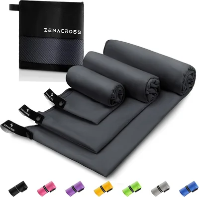 ZENACROSS Microfibre Towel Set (3) - Quick Dry Fitness Towels