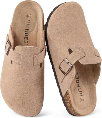 IIITHREE Women's Suede Clogs with Cork Footbed