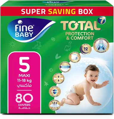 Fine Baby Total 7 Diapers, Size 5 Maxi, 80 Count