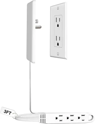 CABOCASA 3FT Flat Plug Power Strip - 3 Outlets White