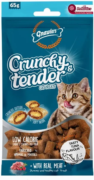Gnawlers Crunchy & Tender Cat Treats, Tuna Flavour, Low Calorie 65g Best Deal