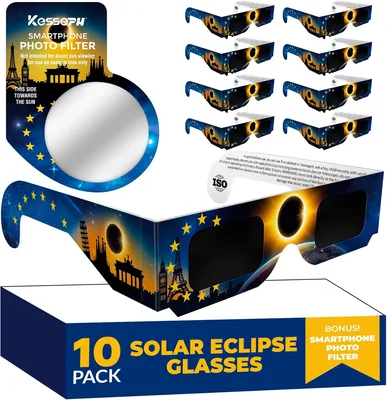 Kesseph Sonnenfinsternis-Brillen 2026 (10er-Pack) - CE- & ISO-zertifizierte Schutzbrillen für die sichere Sonnenbeobachtung