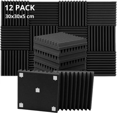 ROVSON Pack de 12 Panneaux acoustiques en mousse, 30 x 30 x 2 cm, Panneaux acoustiques résistants au feu