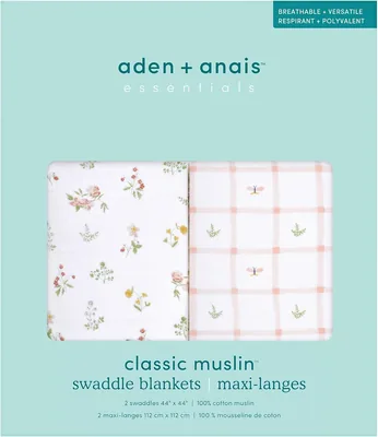 Aden + Anais Muslin Swaddle Set - Essential for Newborns, Calms Crying, 2-Piece