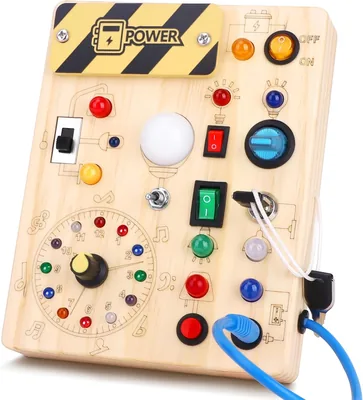 Montessori Aktivitetsbord - Woodat Aktivitetsbord 1-3 År, 10 Växlingar och 23 LED-Ljus, Fin Motorik Senskap T