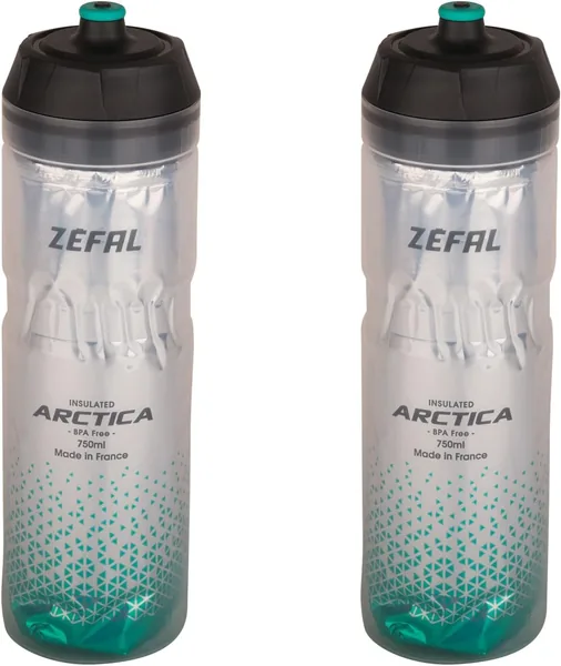 ZEFAL Pack Arctica 75 - Un par de botellas de ciclismo de 750 ml - Botella isoterma y resistente al agua, sin olor ni BPA, en plata/Caraibe verde