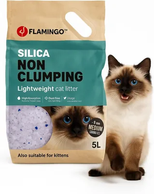 Flamingo Kattenbakvulling Silica - 5L, Granulés Moyens, Sans Poussière, Absorption Rapide, Jusqu'à 6 Semaines - 13% de Réduction