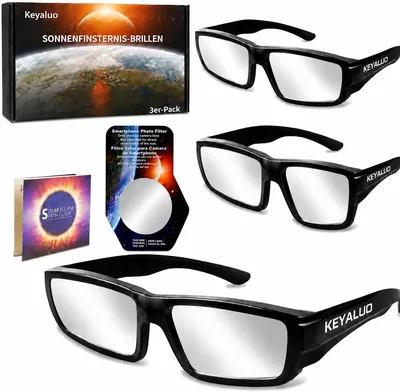 Keyaluo Sonnenfinsternisbrille 3/6, zertifiziert EN ISO 12312-2 & CE, AAS-zugelassen bis 2026 | 15% Rabatt