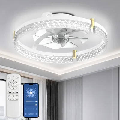 Ventilateur de plafond Airwit 48 cm silencieux avec lumière et télécommande, ventilateurs ronds modernes avec lampe intégrée, réglable en intensité