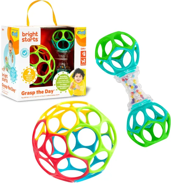 Bright Starts Easy Grasp The Day Oball Toys Gift Set - 2 Pack Ball & Rattle Toys