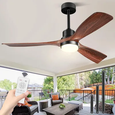 Ventilateur de plafond Forrovenco avec lumière et télécommande, 52 pouces moteur DC silencieux réversible, 3 pales en bois, 3 tiges, design moderne - Meilleur prix
