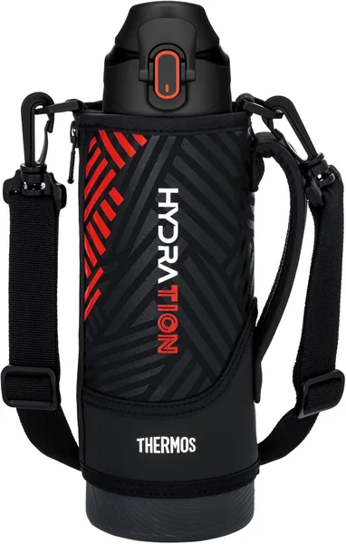 THERMOS Vacuum Insulated Sports Bottle 1L Black Orange