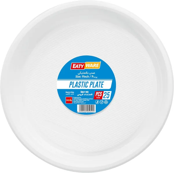 Eaty Ware Plastic Disposable Plate 25-Pieces, 9-Inch Size