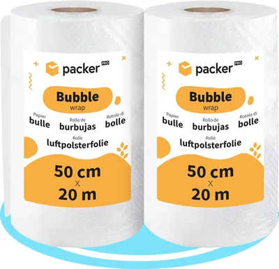 Packer PRO 2 Rouleaux de 50cm x 20m Film Bulle en Plastique - Emballage et Expédition