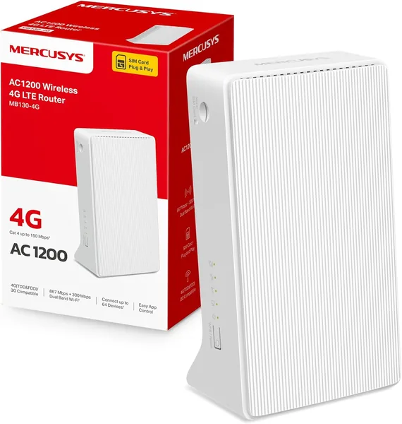 Mercusys TP-Link MB130-4G Cat4 AC1200Mbps 4G LTE Wireless Dual-Band Router