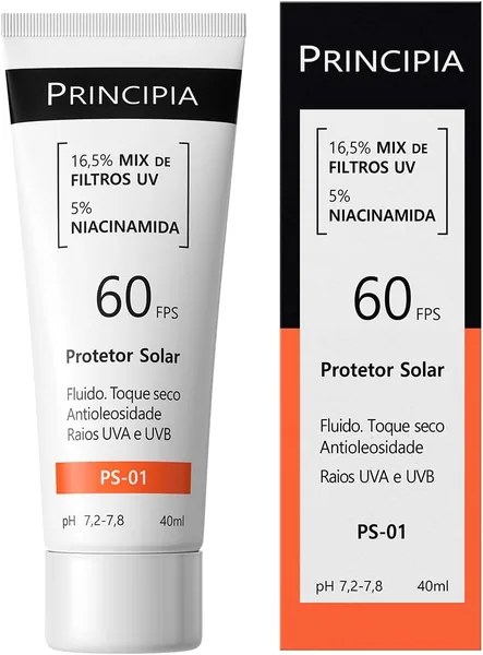 Protetor Solar Facial Principia FPS 60, 16.5% Mix de Filtros UV + 5% Niacinamida FPS 60 PS-01 com 40ml
