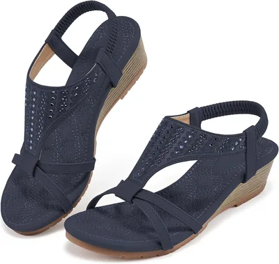 HARENCE Wedge Sandals Women's Shoes Comfortable Low Heel Open Toe Platform