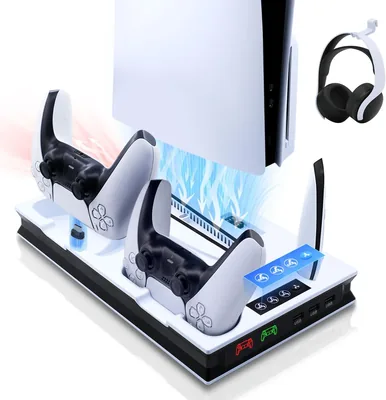 Support Tolesum PS5/Pro/Slim avec ventilateur 3 niveaux, chargeur double manette USB 3, éclairage LED