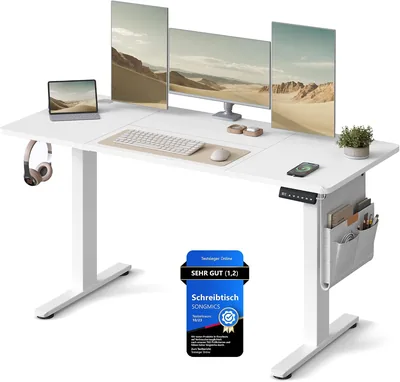 SONGMICS Elektriskt högtrett skrivbord, 140 x 60 cm, Stående, 4 | Desktop högtrett elektriskt, USB-C port, 4-hei