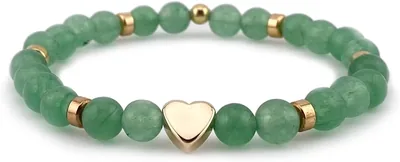 Luxfancy Pulsera Jade, Set de 2 Pulseras de Piedras Naturales con Chapa de Oro + 1 Regalo adicional..!! (Jade)