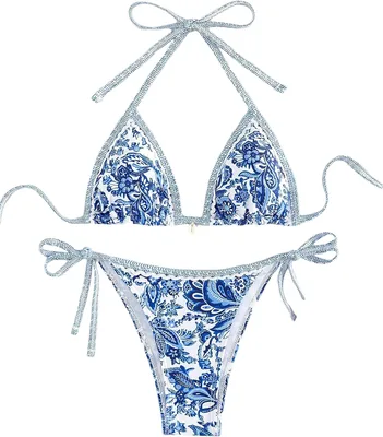 BYFINECANY Women's Floral Bathing Suit Halter Paisley Swimsuit