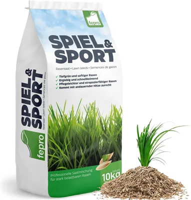 10 kg Rasen Samen Sport und Spiel Schnell keimend 400 m², Robust, Tiefgrün, Ideal für Neuanpflastung und Nachsaat, Rasen Samen G