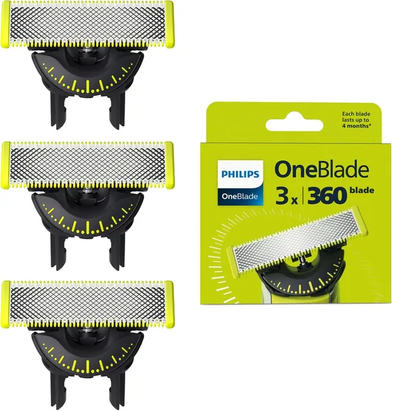 Philips OneBlade Original 360 Blades, Compatible with All OneBlade and Pro Handles, 3 Pack (Model QP430/60)