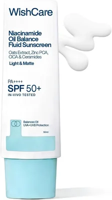 विशकेयर नियासिनामाड ऑयल बैलेंस फ्लूइड सनस्क्रीन SPF 50 PA++++ इन-विवो टेस्ट किया गया | 8 घंटों तक सुरक्षा, हल्का, मैट और N