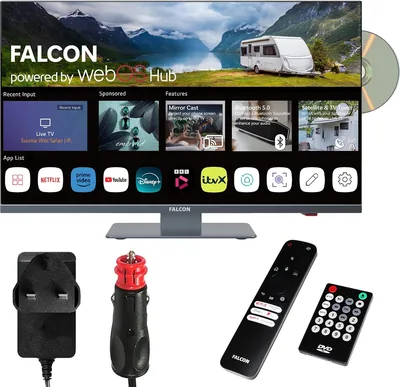 Falcon 22 inch TV WebOS SMART Wifi Camping - 12V/24V, Integrated DVD Player, Bluetooth 5.0, USB, Str