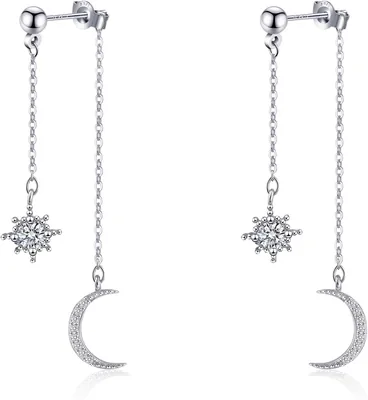 Watforsh Moon Star Dangle Earrings Cubic Zirconia