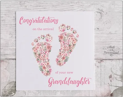 Pink Floral Baby Feet Granddaughter Card