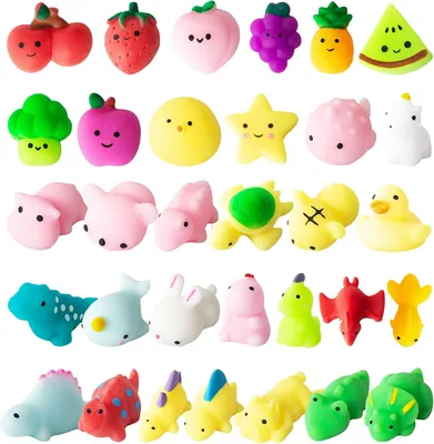 32 stuks Mini Mochi Squishy Set Kawaii Dino's Fruit Dieren Squishies Anti-Stress Speelgoed Fidget Toys voor Jongens en Meisjes
