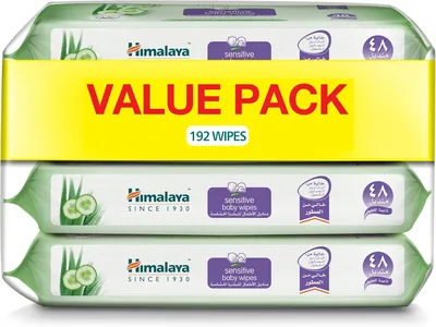 Himalaya Since 1930 Sensitive Baby Wipes Alcohol & Paraben Free, 48 Wipes x 4 Packs (192 Wipes)