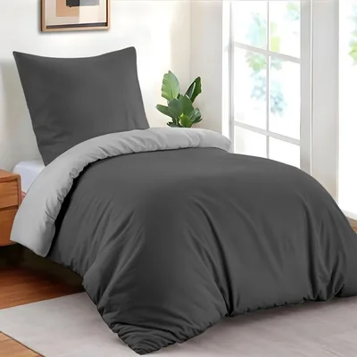 Duvet Cover Dreamzie 140 x 200 cm avec 1 Taie d'Oreiller 65 x 65 cm - Gris Foncé/Gris Clair - Lin 100% Microfibre - 2 Pièces, 15% de Réduction
