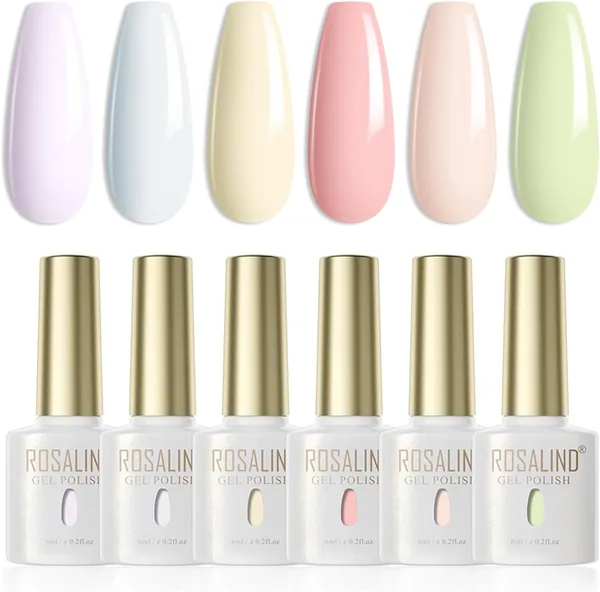 Rosalind Semi-Permanent Pastel Nail Polish - 6 Couleurs Candy, Soak Off UV/LED - 64% de réduction