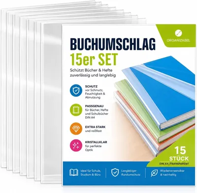 15 x Buchumschläge DIN A4 transparent - Klarer Schutz für Bücher & Notizbücher