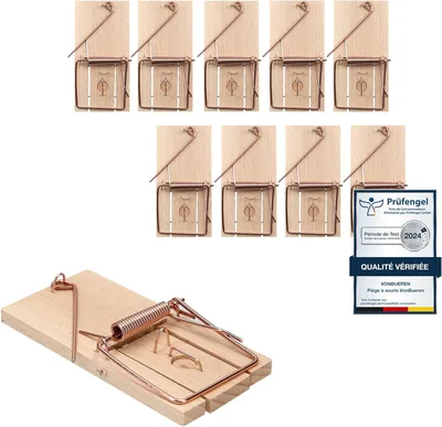 VonBueren 10er Pack Mausfänge / Holz-Mausfänge, plastikfreie Maustrappen, Impaktmausfänge