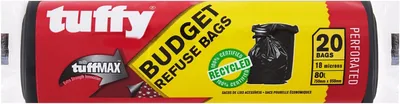 Tuffy Budget Refuse Bags, 750x950mm Black (20 Pack)